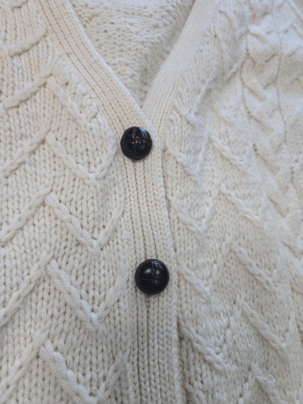 Orvis Cream Cable-Knit Button Cardigan Sweater - Picture 4 of 11